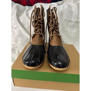 JBU Jambu Maplewood Duck Boots Women 9 Black Chocolate Brown Faux Fur B9MAW34